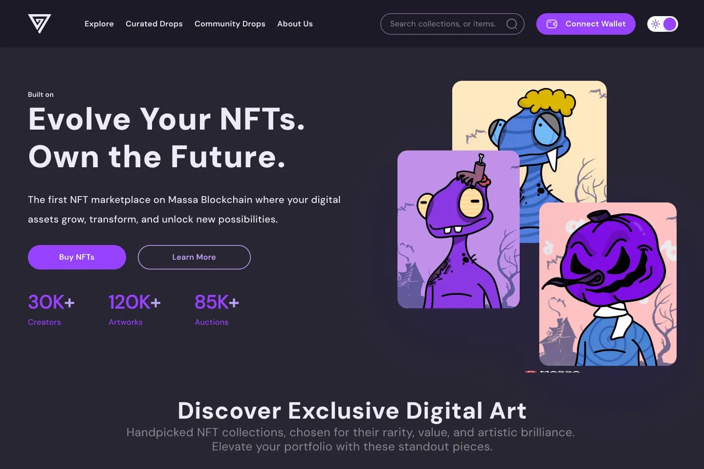 Shiftys marketplace home page — Evolve Your NFTs, Own the Future