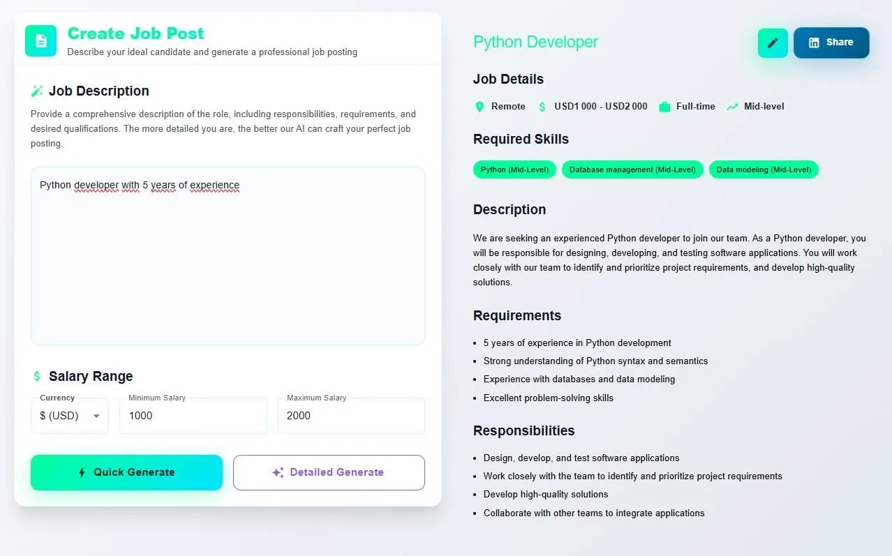 TalentAI job posting editor